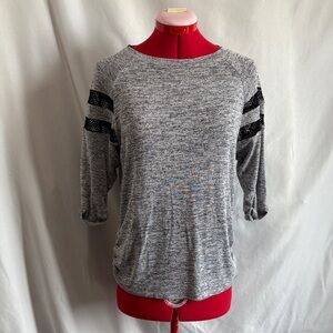 Heather Gray Women's Long Sleeve Top with Black Stripes SM432